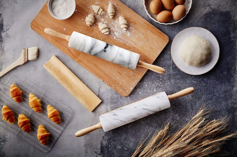 JEmarble Rolling Pin-Wooden Handles(White)(Premium Quality) Polished Surface 18-inch(10"Barrel) Genuine Stone Non-stick Save Effort Easy to Clean - Image 5